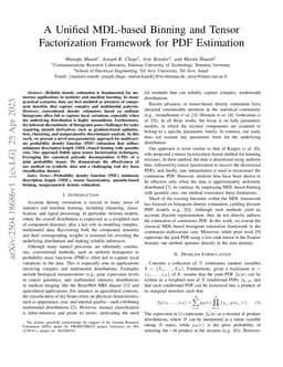 A Unified MDL-based Binning and Tensor Factorization Framework for PDF Estimation