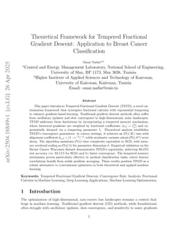Theoretical Framework for Tempered Fractional Gradient Descent: Application to Breast Cancer Classification