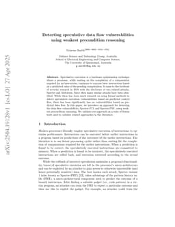 Detecting speculative data flow vulnerabilities using weakest precondition reasoning