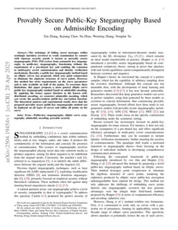 Provably Secure Public-Key Steganography Based on Admissible Encoding