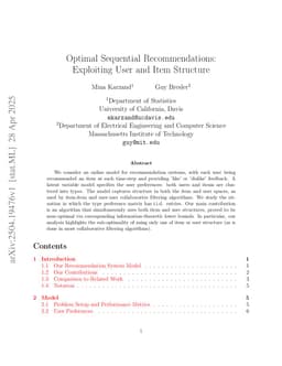 Optimal Sequential Recommendations: Exploiting User and Item Structure