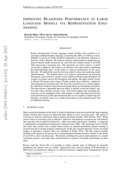 Improving Reasoning Performance in Large Language Models via Representation Engineering