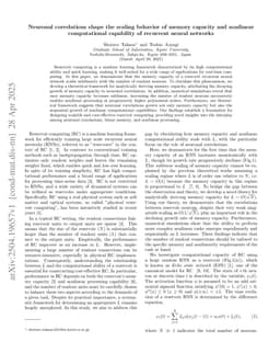 Neuronal correlations shape the scaling behavior of memory capacity and nonlinear computational capability of recurrent neural networks