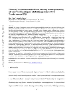 Enhancing breast cancer detection on screening mammogram using self-supervised learning and a hybrid deep model of Swin Transformer and Convolutional Neural Network