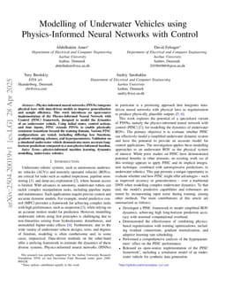 Modelling of Underwater Vehicles using Physics-Informed Neural Networks with Control