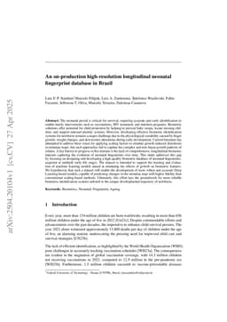 An on-production high-resolution longitudinal neonatal fingerprint database in Brazil