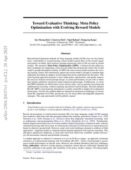 Toward Evaluative Thinking: Meta Policy Optimization with Evolving Reward Models