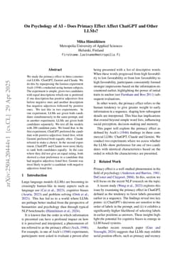 On Psychology of AI -- Does Primacy Effect Affect ChatGPT and Other LLMs?