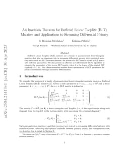 An Inversion Theorem for Buffered Linear Toeplitz (BLT) Matrices and Applications to Streaming Differential Privacy