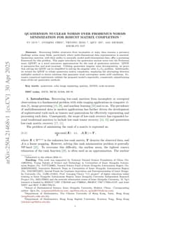 Quaternion Nuclear Norms Over Frobenius Norms Minimization for Robust Matrix Completion