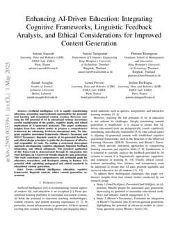 Enhancing AI-Driven Education: Integrating Cognitive Frameworks, Linguistic Feedback Analysis, and Ethical Considerations for Improved Content Generation