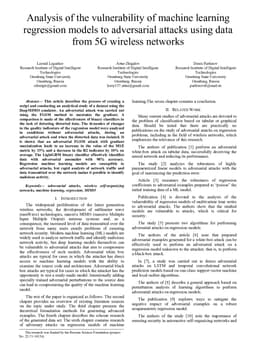 Analysis of the vulnerability of machine learning regression models to adversarial attacks using data from 5G wireless networks