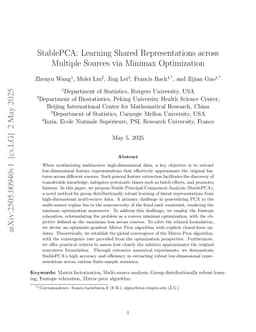 StablePCA: Learning Shared Representations across Multiple Sources via Minimax Optimization