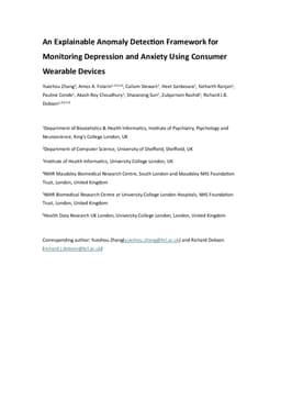An Explainable Anomaly Detection Framework for Monitoring Depression and Anxiety Using Consumer Wearable Devices