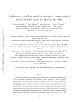 Is AI currently capable of identifying wild oysters? A comparison of human annotators against the AI model, ODYSSEE