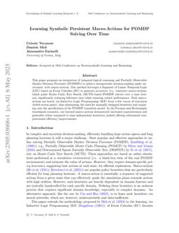 Learning Symbolic Persistent Macro-Actions for POMDP Solving Over Time