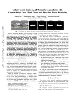 CaRaFFusion: Improving 2D Semantic Segmentation with Camera-Radar Point Cloud Fusion and Zero-Shot Image Inpainting