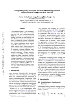 Grouped Sequency-arranged Rotation: Optimizing Rotation Transformation for Quantization for Free
