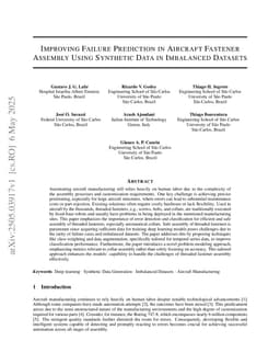Improving Failure Prediction in Aircraft Fastener Assembly Using Synthetic Data in Imbalanced Datasets