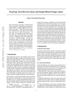 Frog Soup: Zero-Shot, In-Context, and Sample-Efficient Frogger Agents