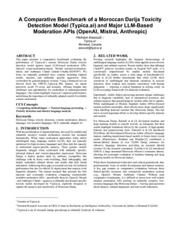 A Comparative Benchmark of a Moroccan Darija Toxicity Detection Model (Typica.ai) and Major LLM-Based Moderation APIs (OpenAI, Mistral, Anthropic)