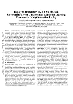 Replay to Remember (R2R): An Efficient Uncertainty-driven Unsupervised Continual Learning Framework Using Generative Replay