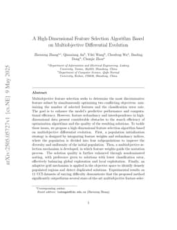 A High-Dimensional Feature Selection Algorithm Based on Multiobjective Differential Evolution