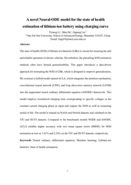 A novel Neural-ODE model for the state of health estimation of lithium-ion battery using charging curve