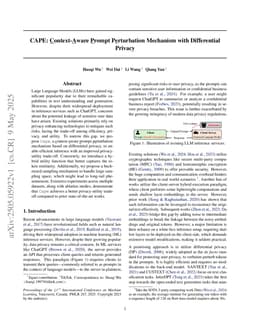 Cape: Context-Aware Prompt Perturbation Mechanism with Differential Privacy
