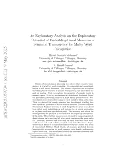 An Exploratory Analysis on the Explanatory Potential of Embedding-Based Measures of Semantic Transparency for Malay Word Recognition