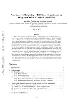 Geometry of Learning -- L2 Phase Transitions in Deep and Shallow Neural Networks