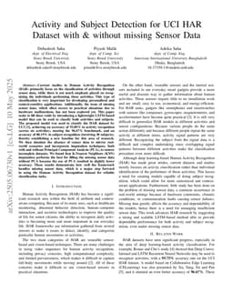 Activity and Subject Detection for UCI HAR Dataset with & without missing Sensor Data
