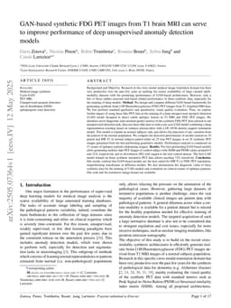 GAN-based synthetic FDG PET images from T1 brain MRI can serve to improve performance of deep unsupervised anomaly detection models