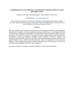 Translating the Grievance Dictionary: a psychometric evaluation of Dutch, German, and Italian versions