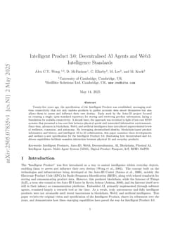 Intelligent Product 3.0: Decentralised AI Agents and Web3 Intelligence Standards