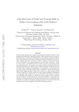 Joint Detection of Fraud and Concept Drift inOnline Conversations with LLM-Assisted Judgment