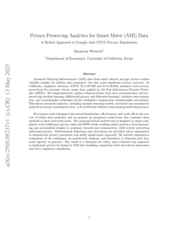 Privacy-Preserving Analytics for Smart Meter (AMI) Data: A Hybrid Approach to Comply with CPUC Privacy Regulations