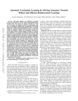 Automatic Curriculum Learning for Driving Scenarios: Towards Robust and Efficient Reinforcement Learning