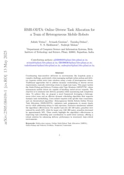 HMR-ODTA: Online Diverse Task Allocation for a Team of Heterogeneous Mobile Robots