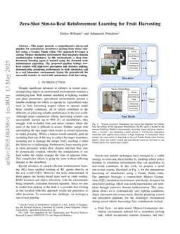 Zero-Shot Sim-to-Real Reinforcement Learning for Fruit Harvesting