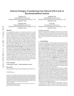Interest Changes: Considering User Interest Life Cycle in Recommendation System