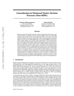 Generalization in Monitored Markov Decision Processes (Mon-MDPs)