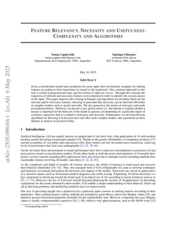 Feature Relevancy, Necessity and Usefulness: Complexity and Algorithms