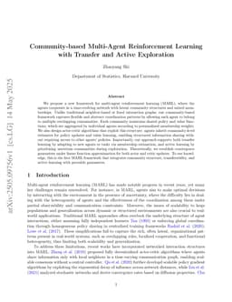 Community-based Multi-Agent Reinforcement Learning with Transfer and Active Exploration