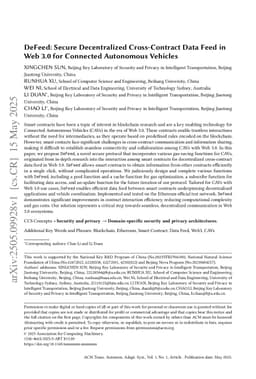 DeFeed: Secure Decentralized Cross-Contract Data Feed in Web 3.0 for Connected Autonomous Vehicles