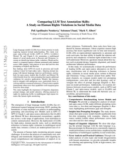 Comparing LLM Text Annotation Skills: A Study on Human Rights Violations in Social Media Data