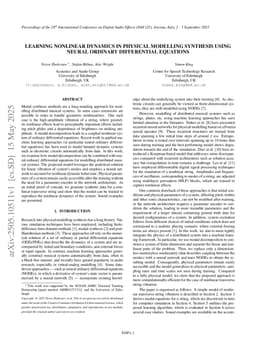 Learning Nonlinear Dynamics in Physical Modelling Synthesis using Neural Ordinary Differential Equations