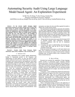 Automating Security Audit Using Large Language Model based Agent: An Exploration Experiment