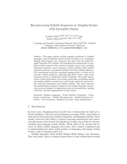 Reconstructing Syllable Sequences in Abugida Scripts with Incomplete Inputs