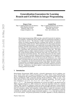 Generalization Guarantees for Learning Branch-and-Cut Policies in Integer Programming